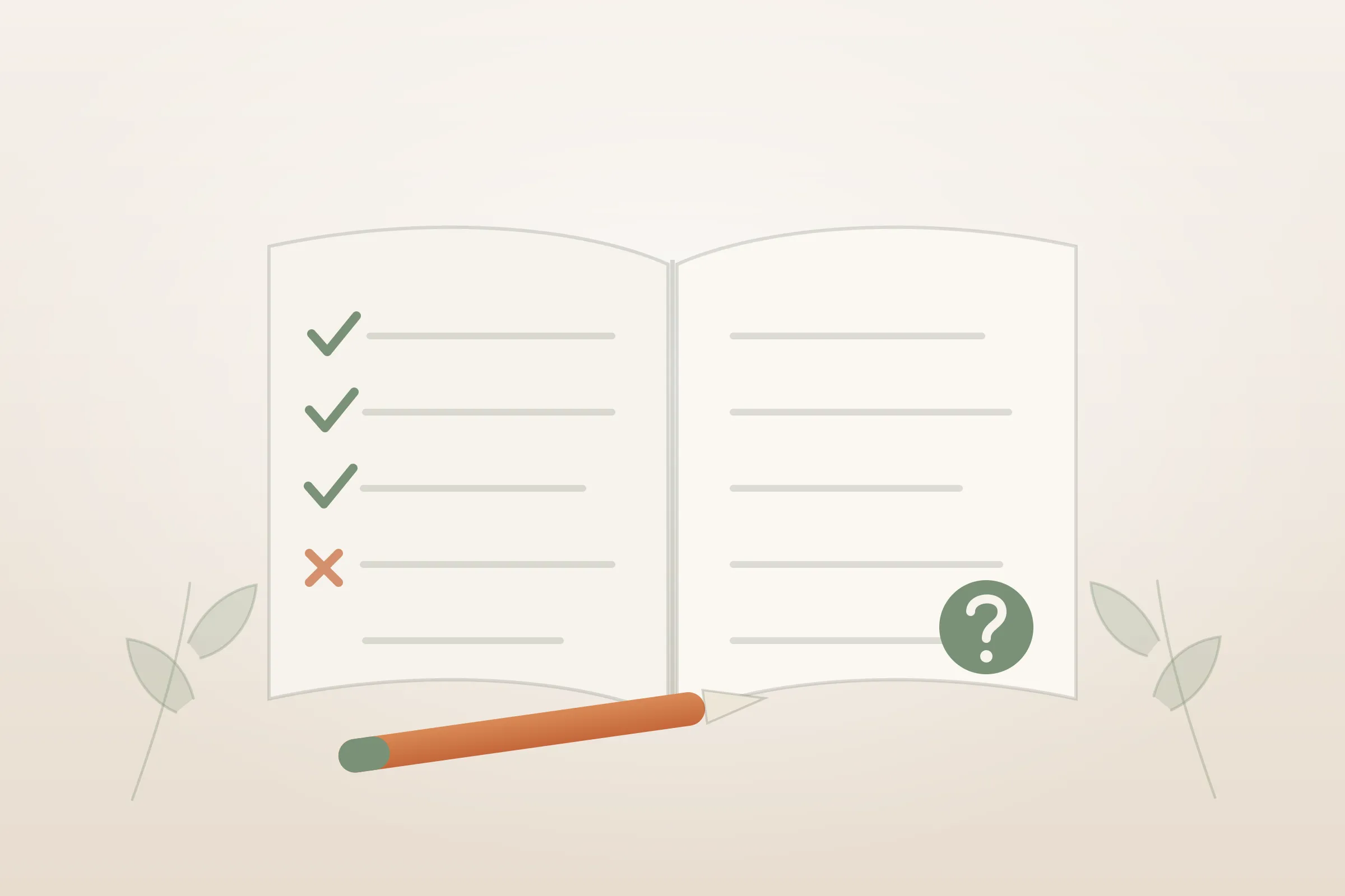 Illustration : choisir sa praticienne de massage post-partum, une table de massage, un carnet ouvert et un flacon d'huile, aux couleurs crème et vert sauge de Yes Mama