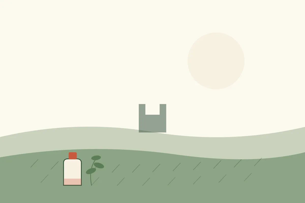 massage femme enceinte et post-partum à Reims, coteaux du vignoble de Champagne et cathédrale à l'horizon, flacon d'huile, aux couleurs crème et vert sauge de Yes Mama